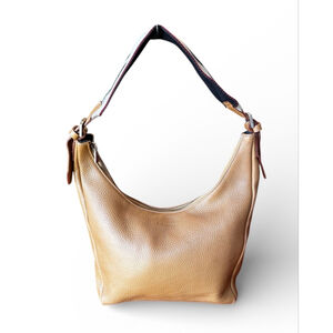 Burberry Tan Leather Shoulder Bag with Striped Strap